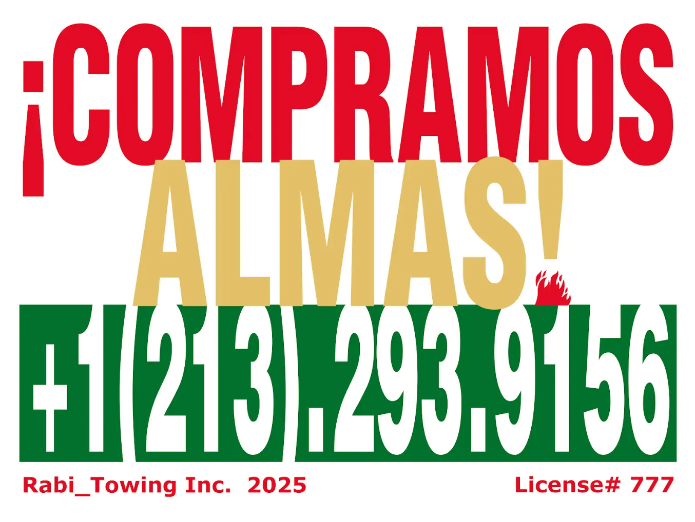 "WE BUY SOULS" - RABI - Spanish Alt Sign